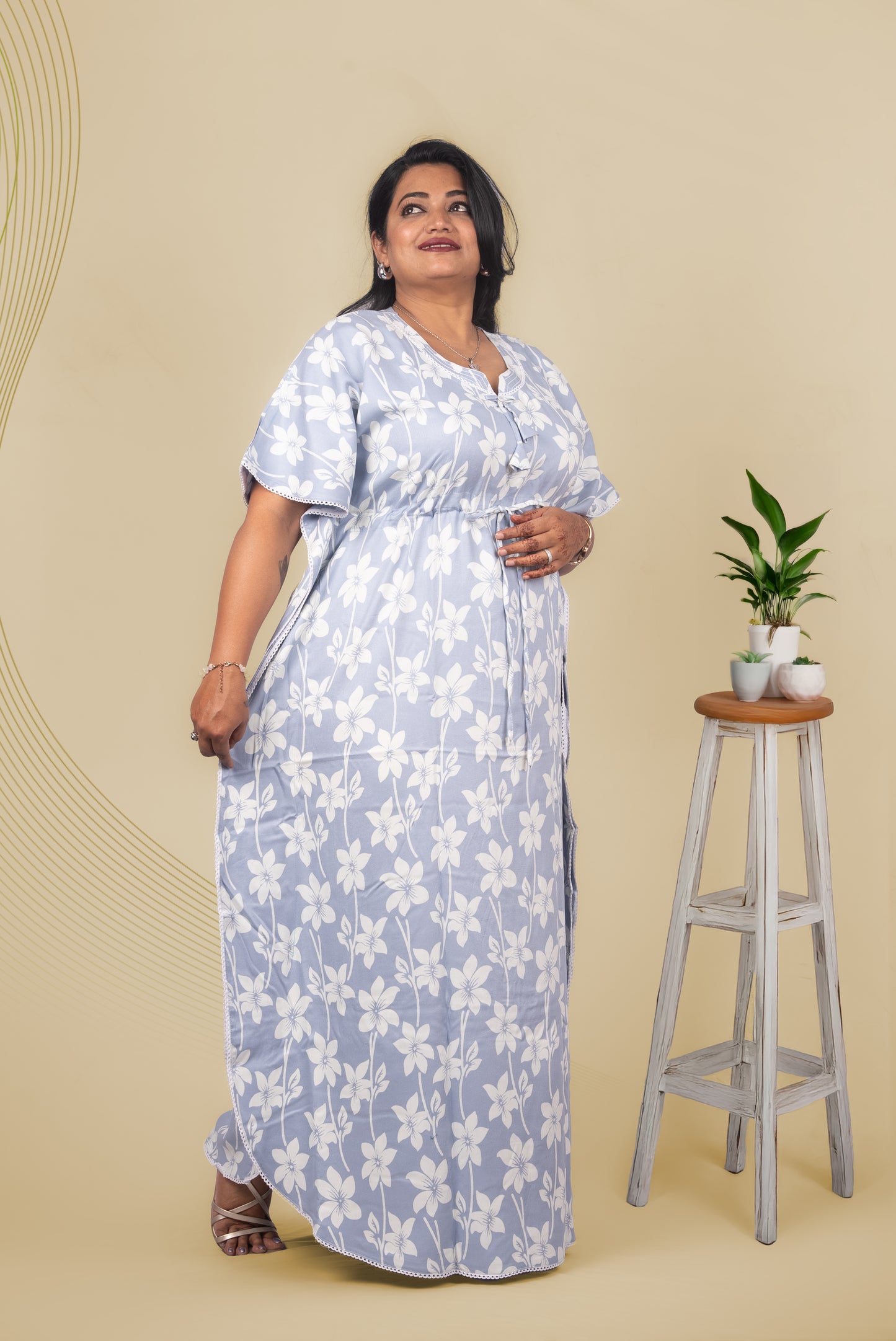 Blue Twill Rayon Kaftan – Soft Elegance