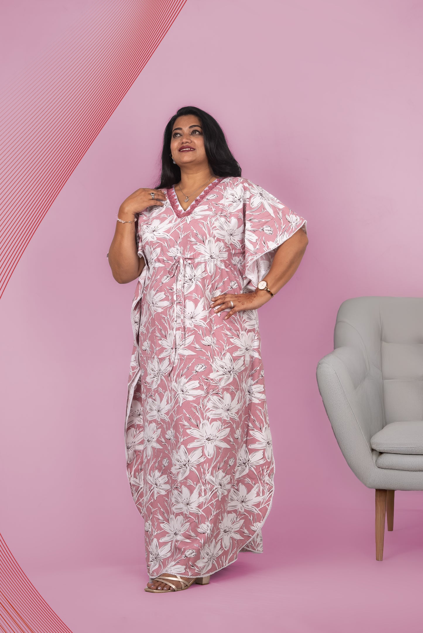 Pink Rayon Kaftan – Effortless Grace