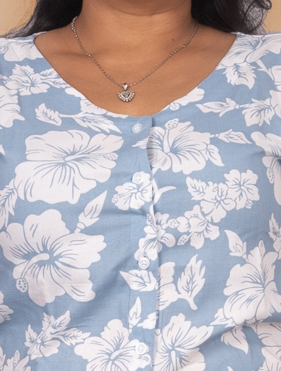 Luxurious Rayon Night Suit with Hibiscus Print