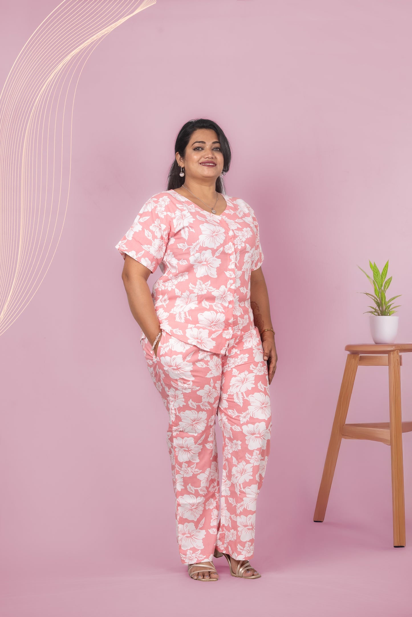 Luxurious Rayon Night Suit with Hibiscus Print