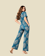 Teal Blue Tropical Leaf Print Co-ord Set