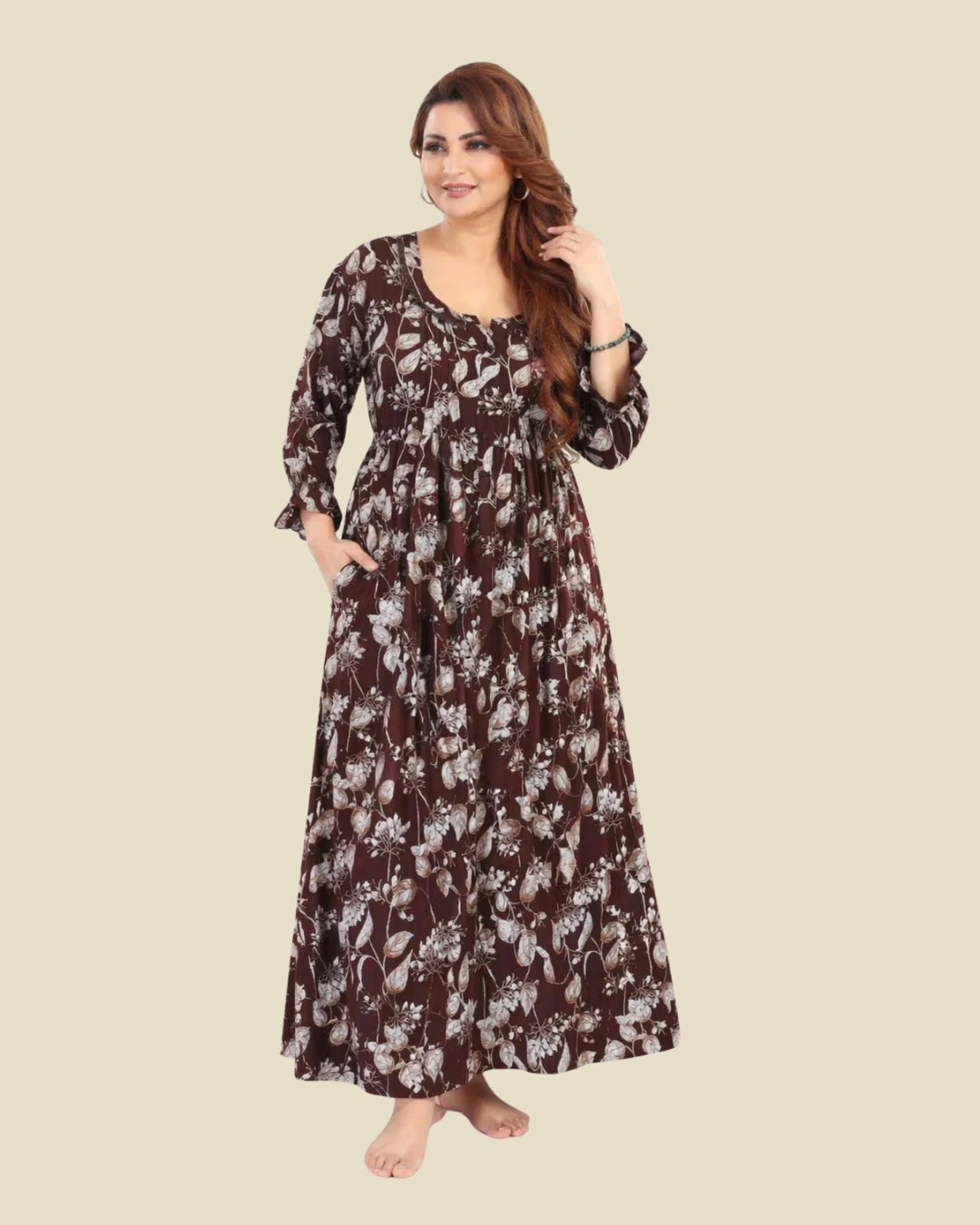 Brown Floral Nighty