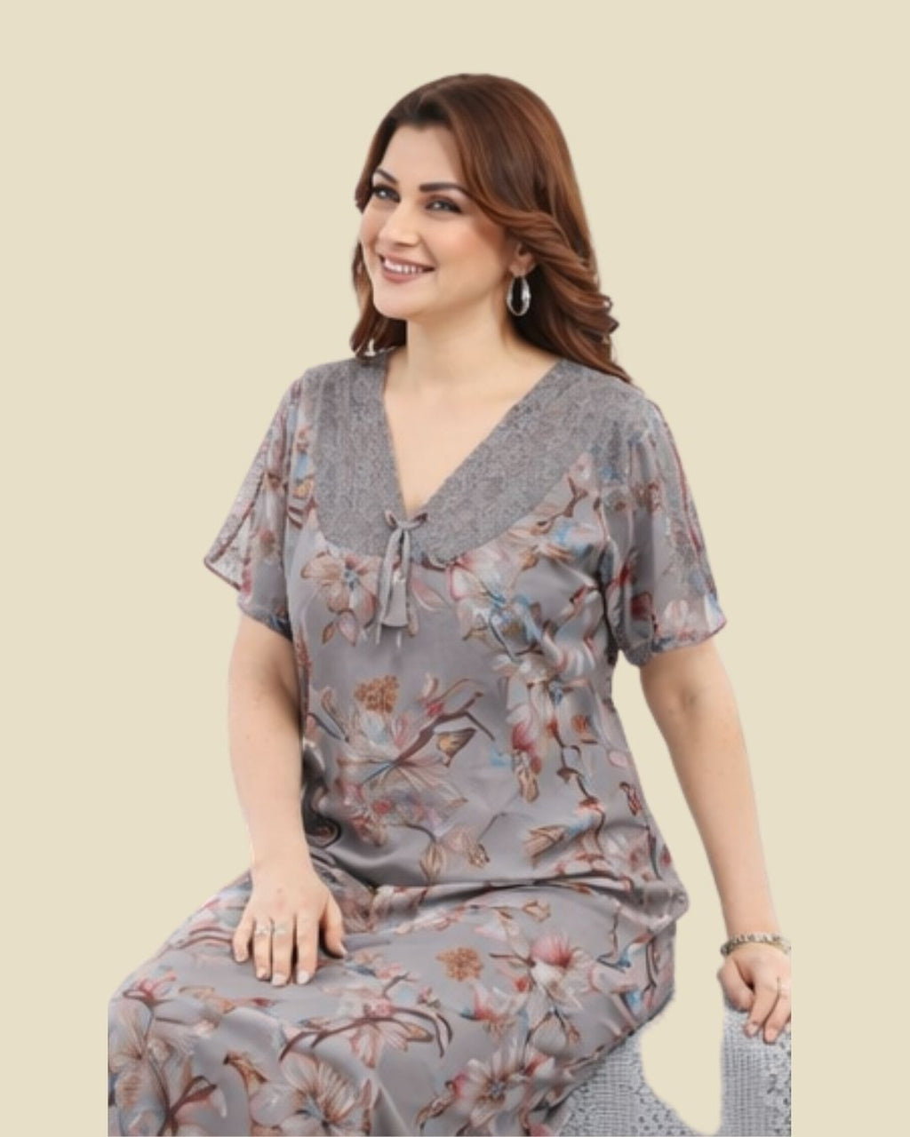 Grey Floral Nighty