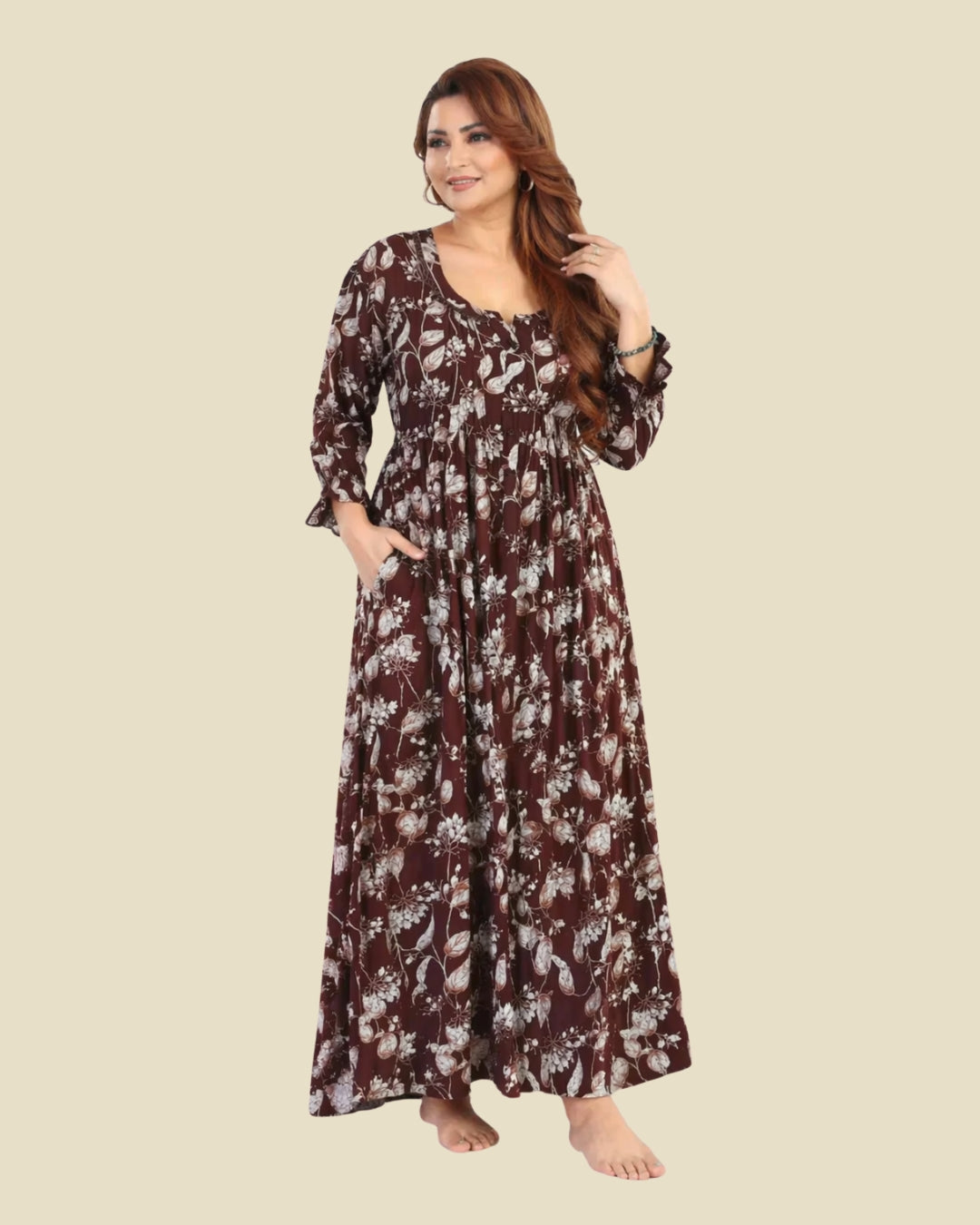 Brown Floral Nighty
