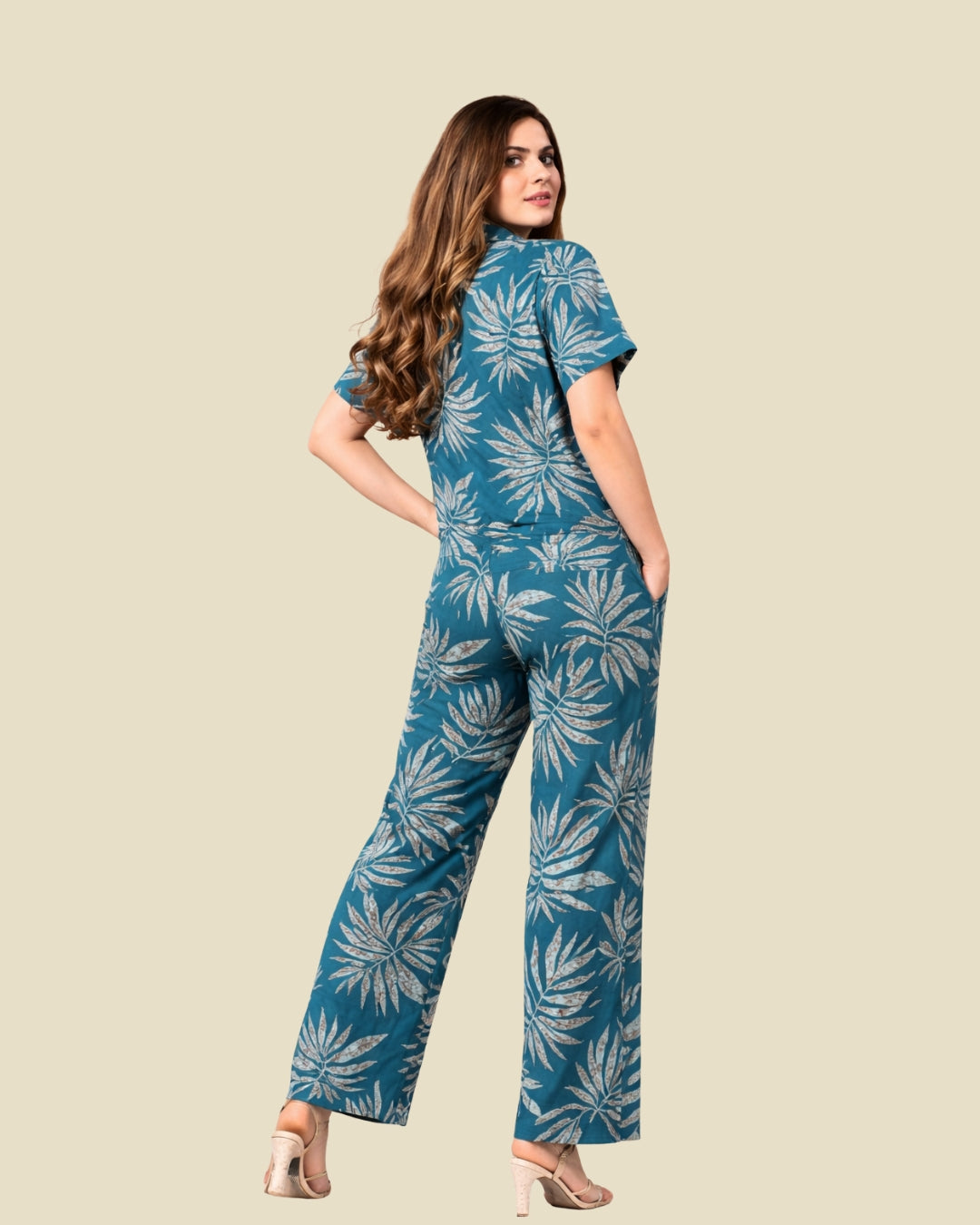 Teal Blue Tropical Leaf Print Co-ord Set – Alpine Fabric
