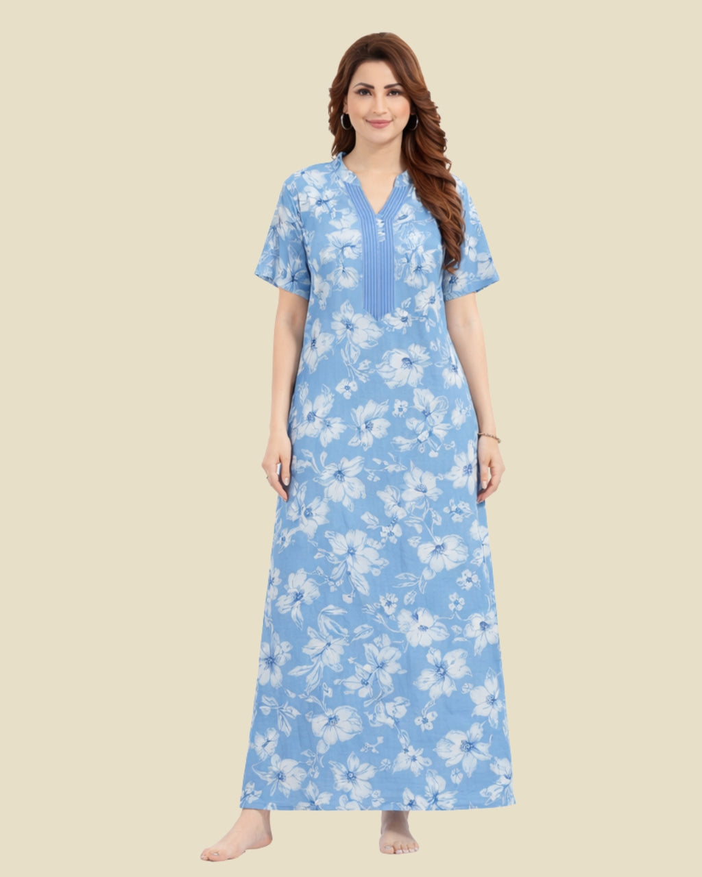 Ice Blue Floral Print Nighty