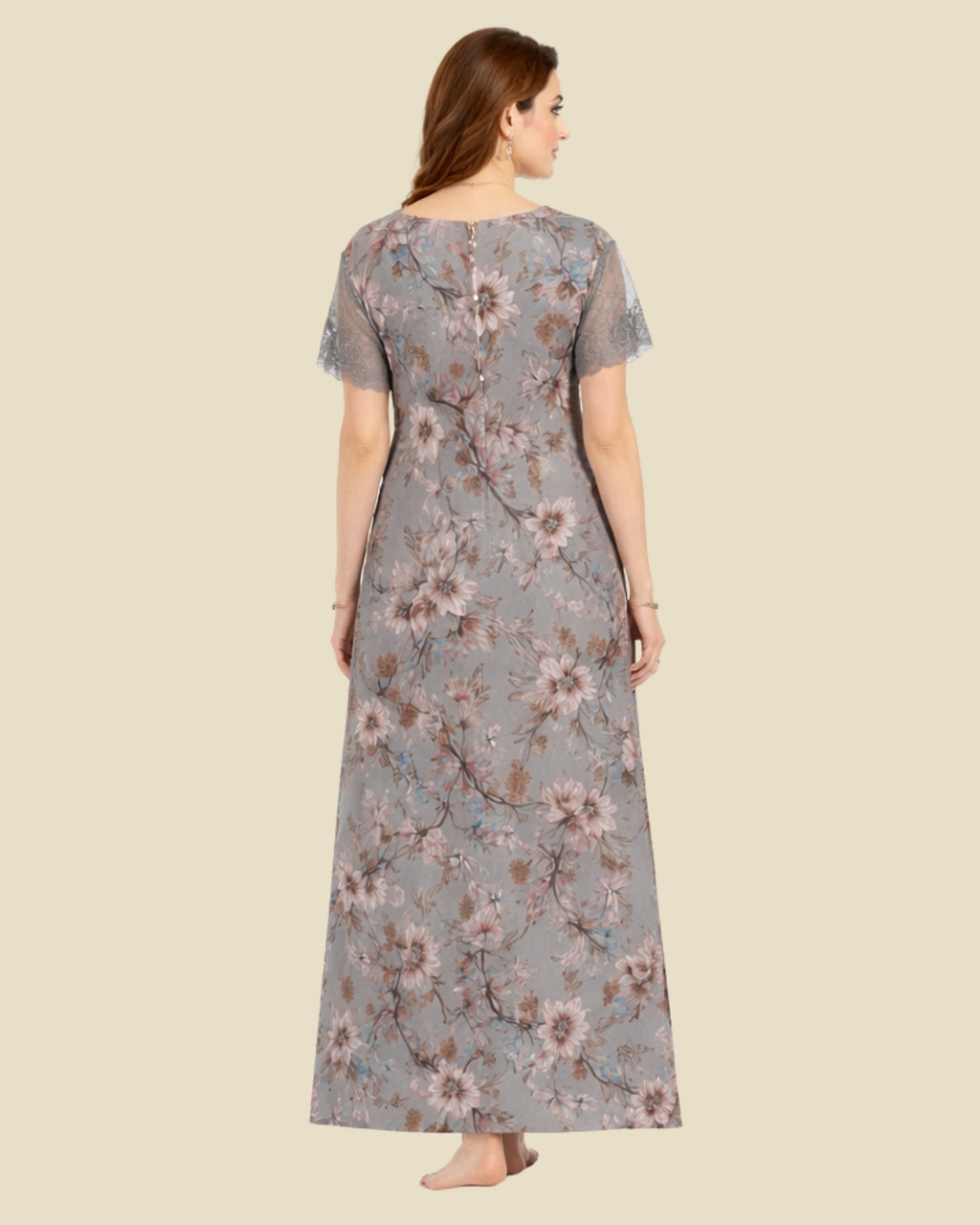 Grey Multi-Color Floral Nighty