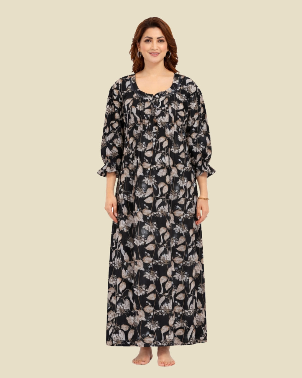 Black Botanical Print Nighty