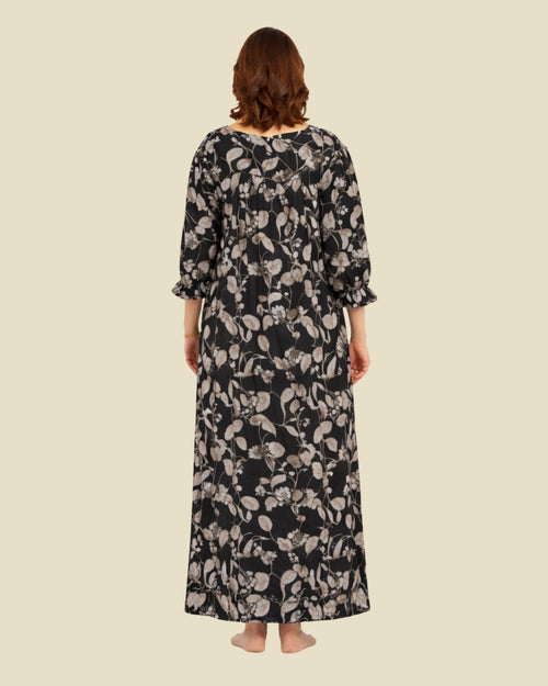 Black Botanical Print Nighty