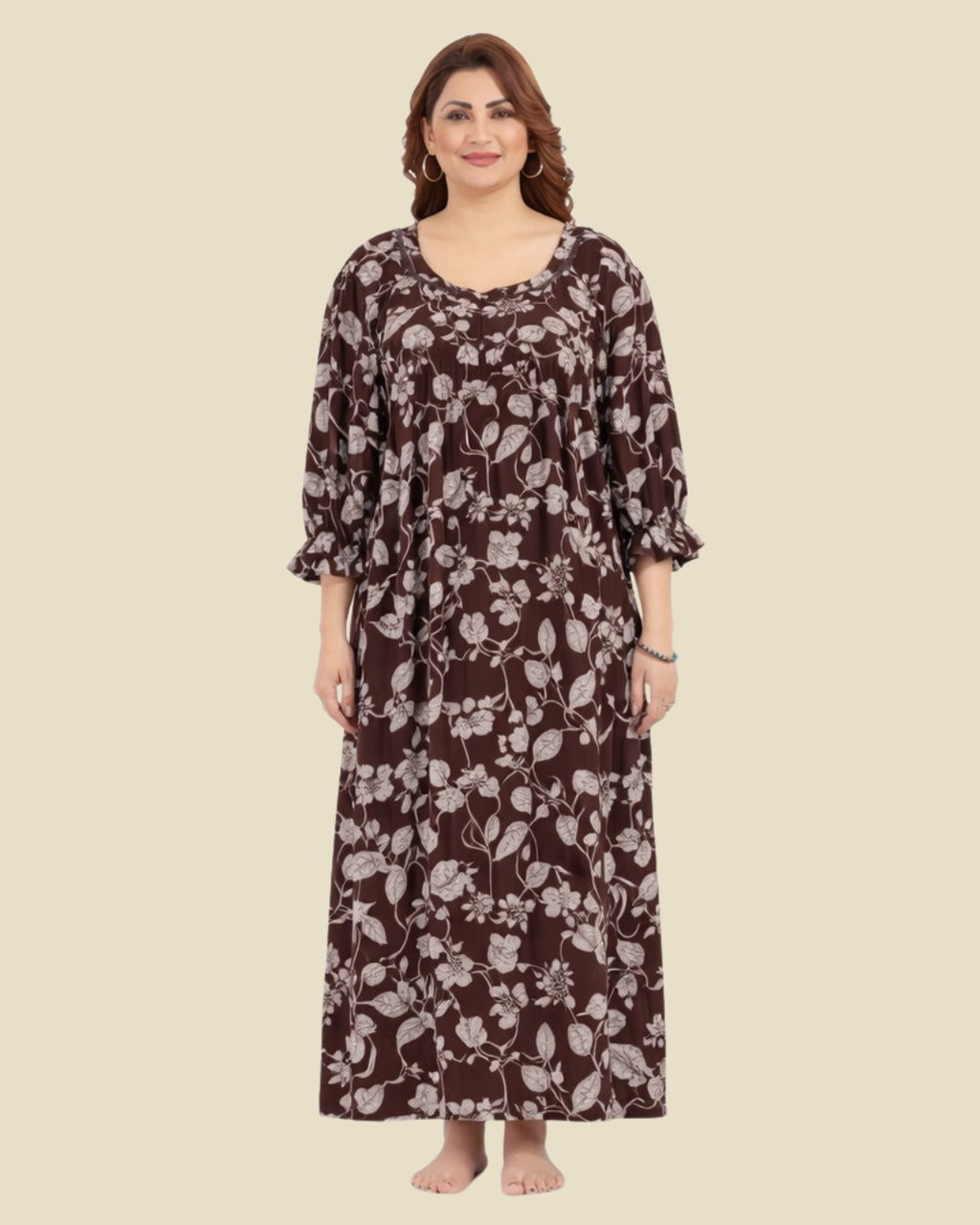 Brown Botanical Print Nighty