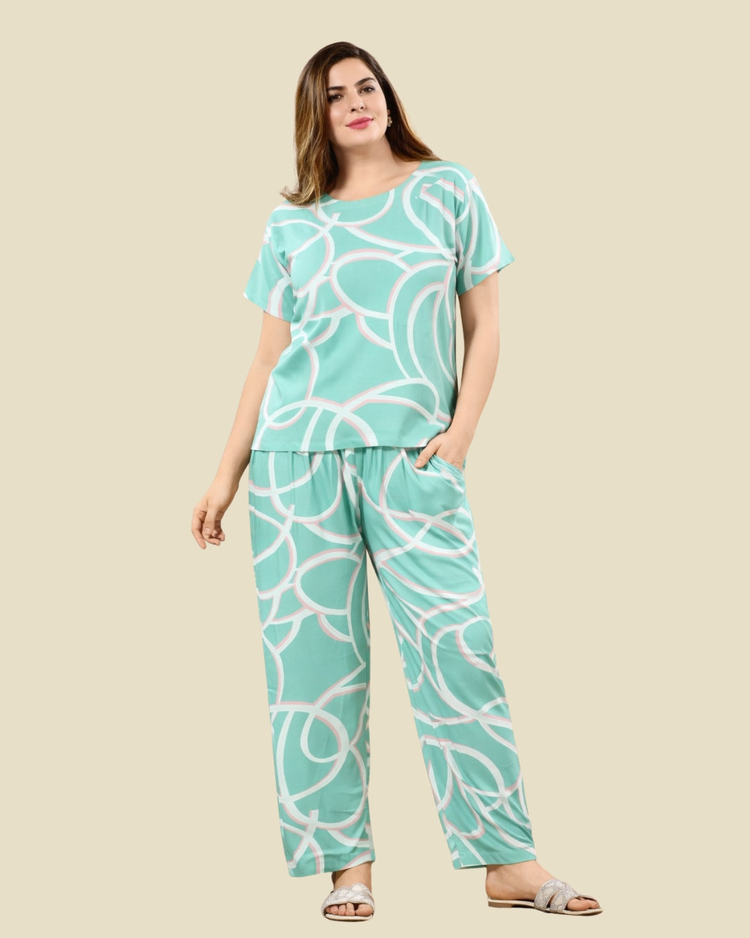Mint Green Abstract Swirl Print Pajama Set