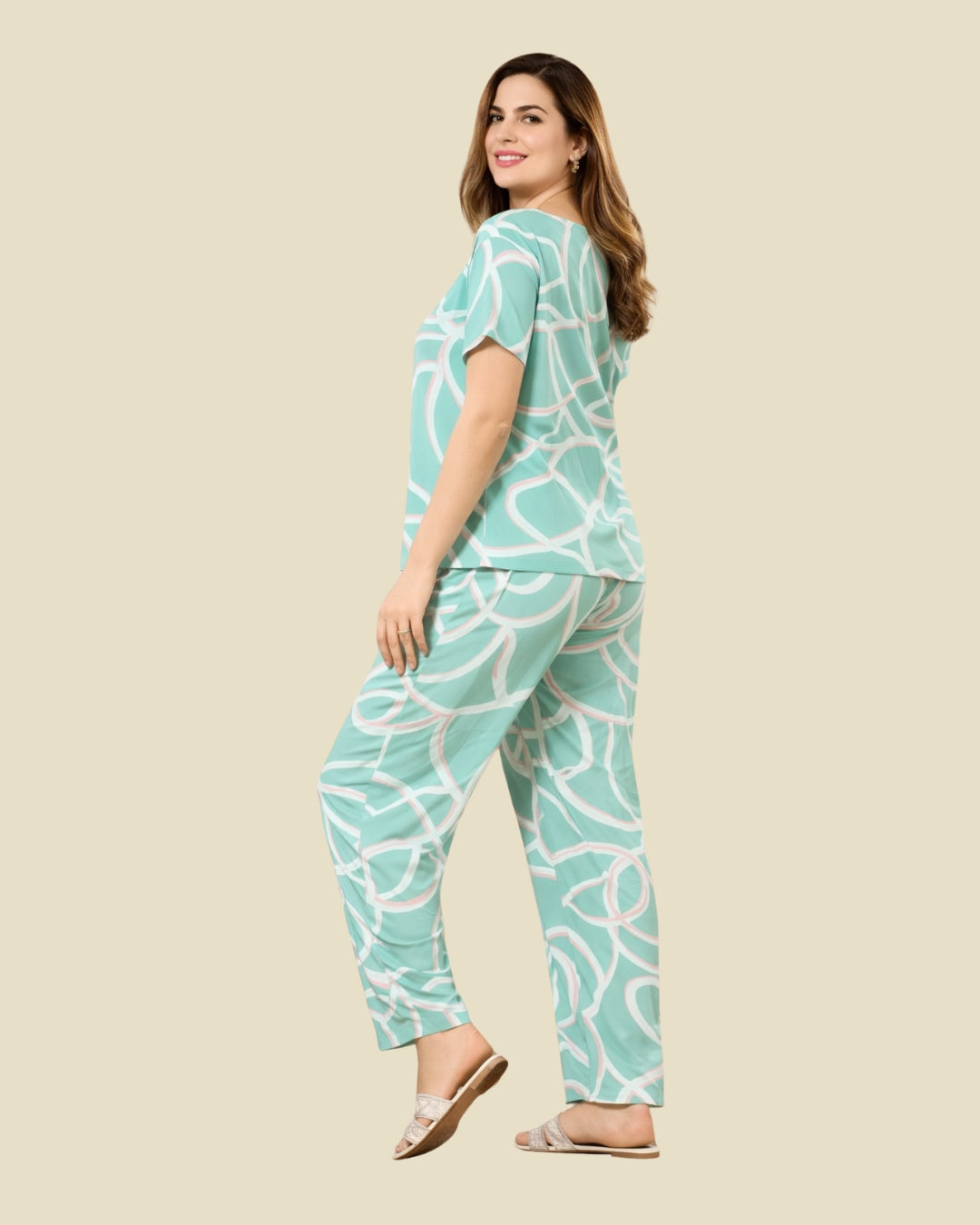 Mint Green Abstract Swirl Print Pajama Set