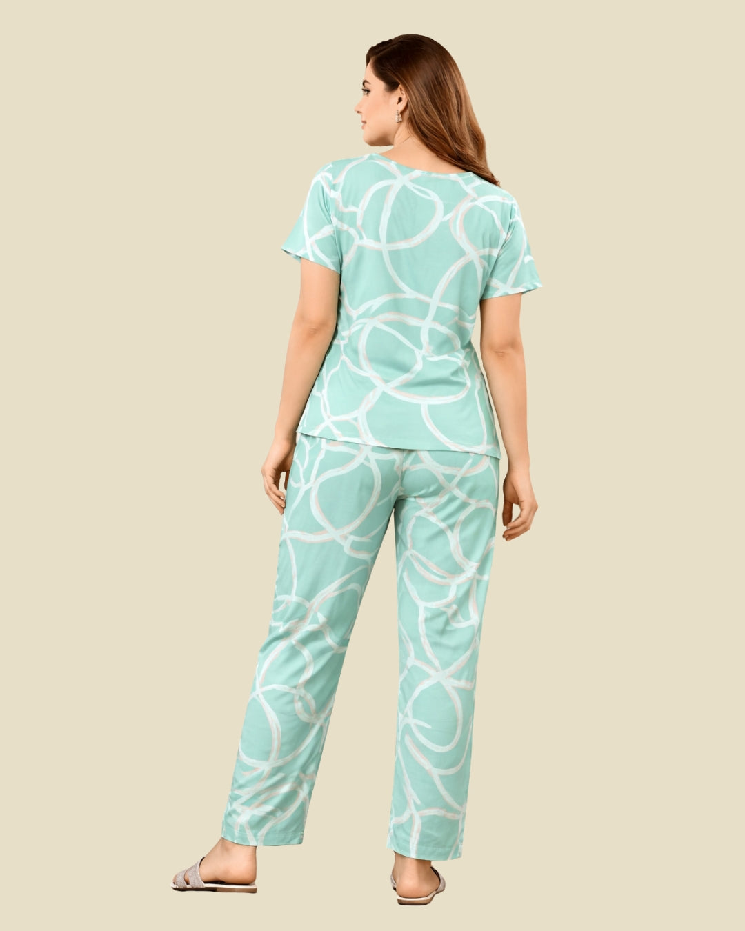 Mint Green Abstract Swirl Print Pajama Set