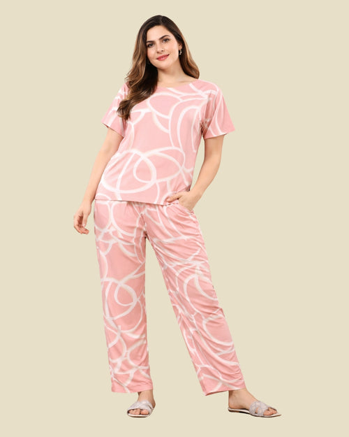 Blush Pink Abstract Swirl Print Pajama Set