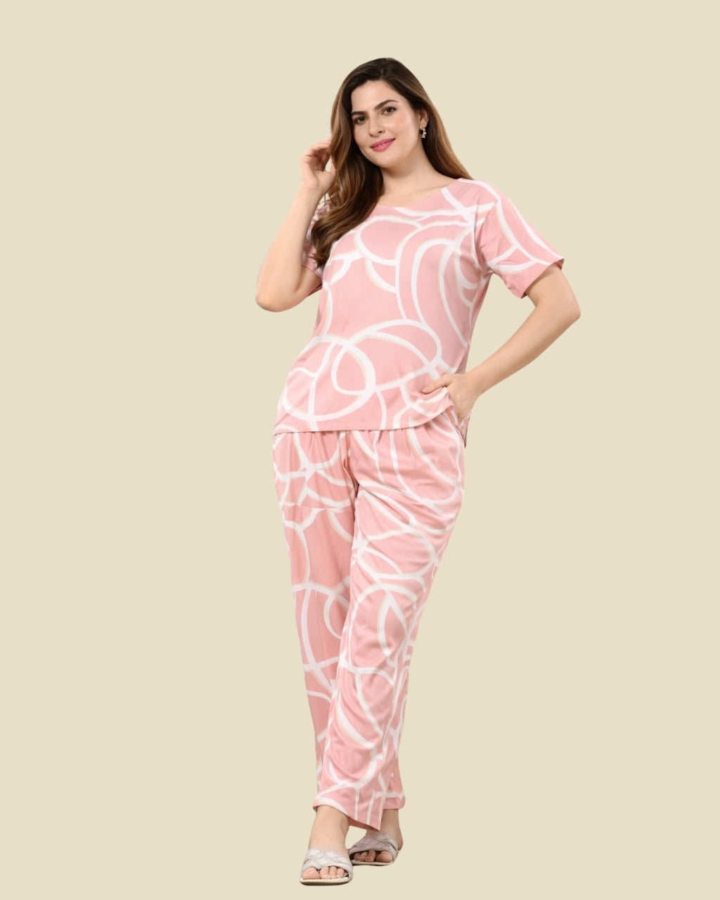 Blush Pink Abstract Swirl Print Pajama Set