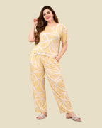 Yellow Abstract Swirl Print Pajama Set