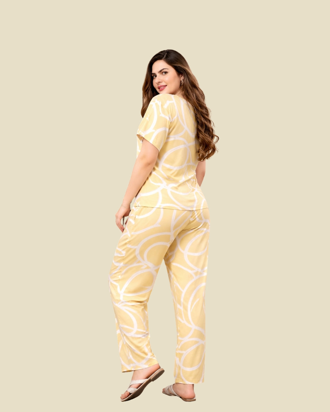 Yellow Abstract Swirl Print Pajama Se