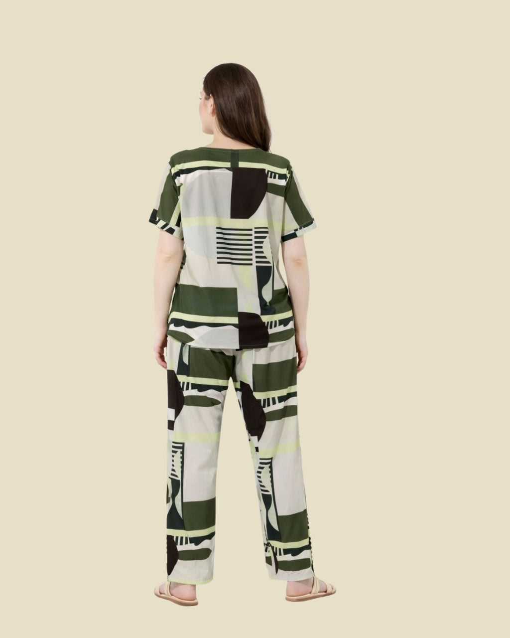 Cream Geometric Abstract Pajama Set
