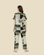 Cream Geometric Abstract Pajama Set