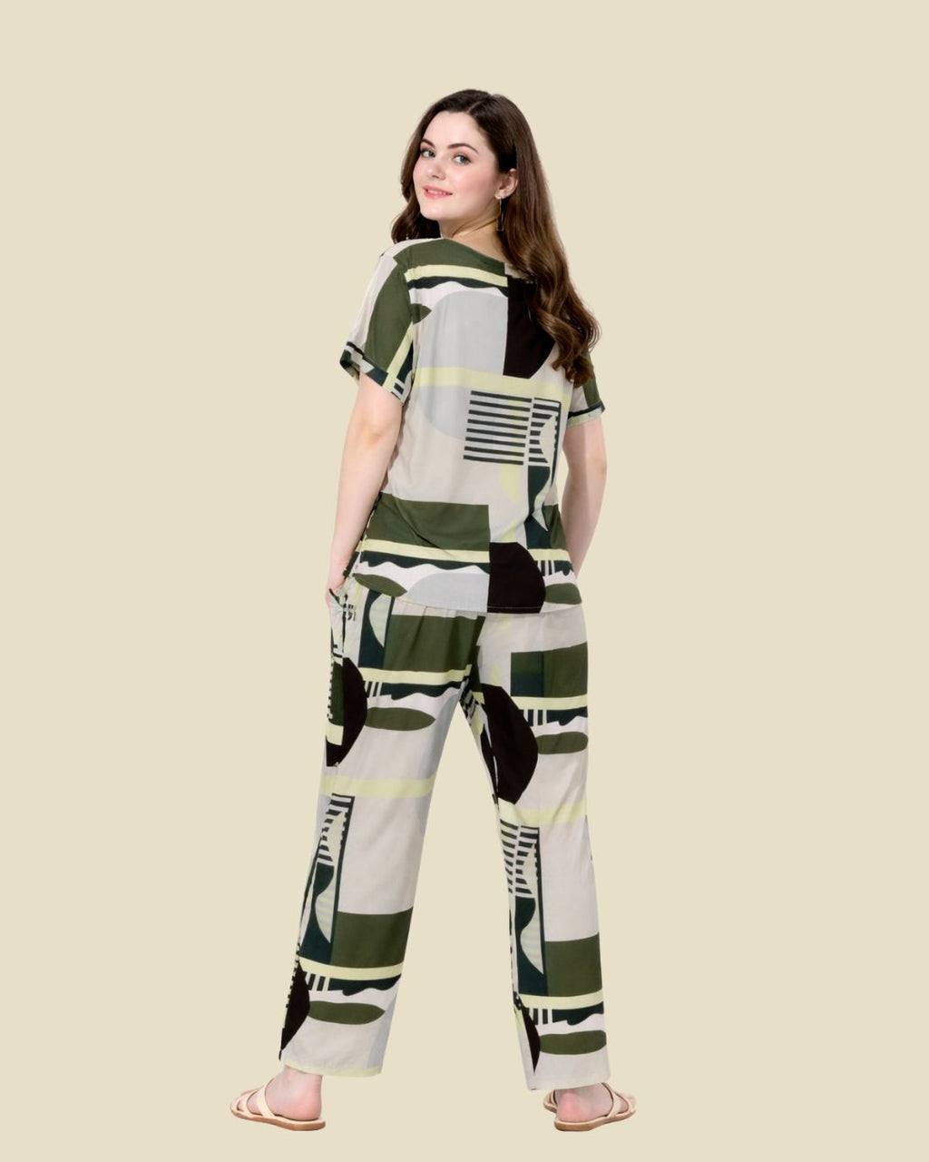 Cream Geometric Abstract Pajama Set
