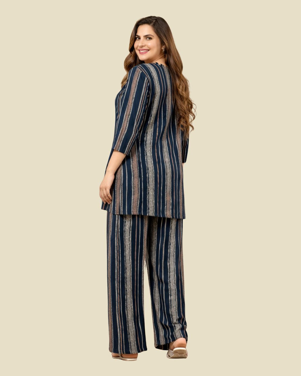 Teal Navy Vertical Stripe Co-Ord Set