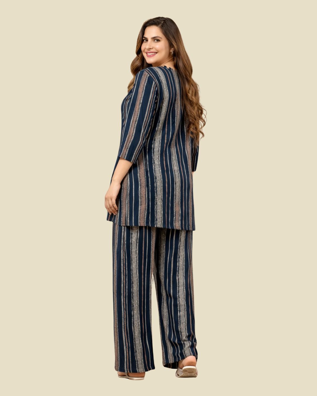 Teal Navy Vertical Stripe Co-Ord Set