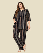 Black Vertical Stripe Co-Ord Set for Women