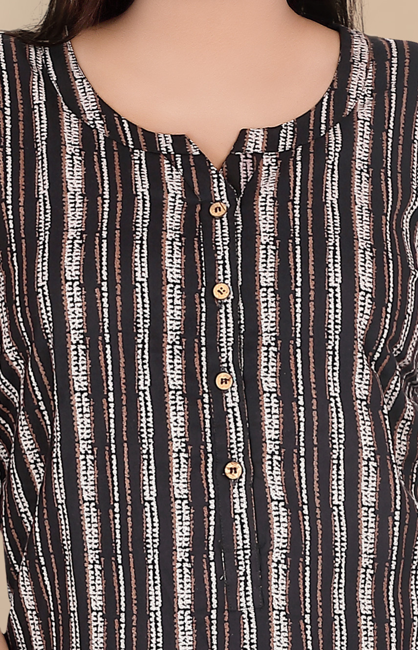 Alpine Stripes Night Suit in Black