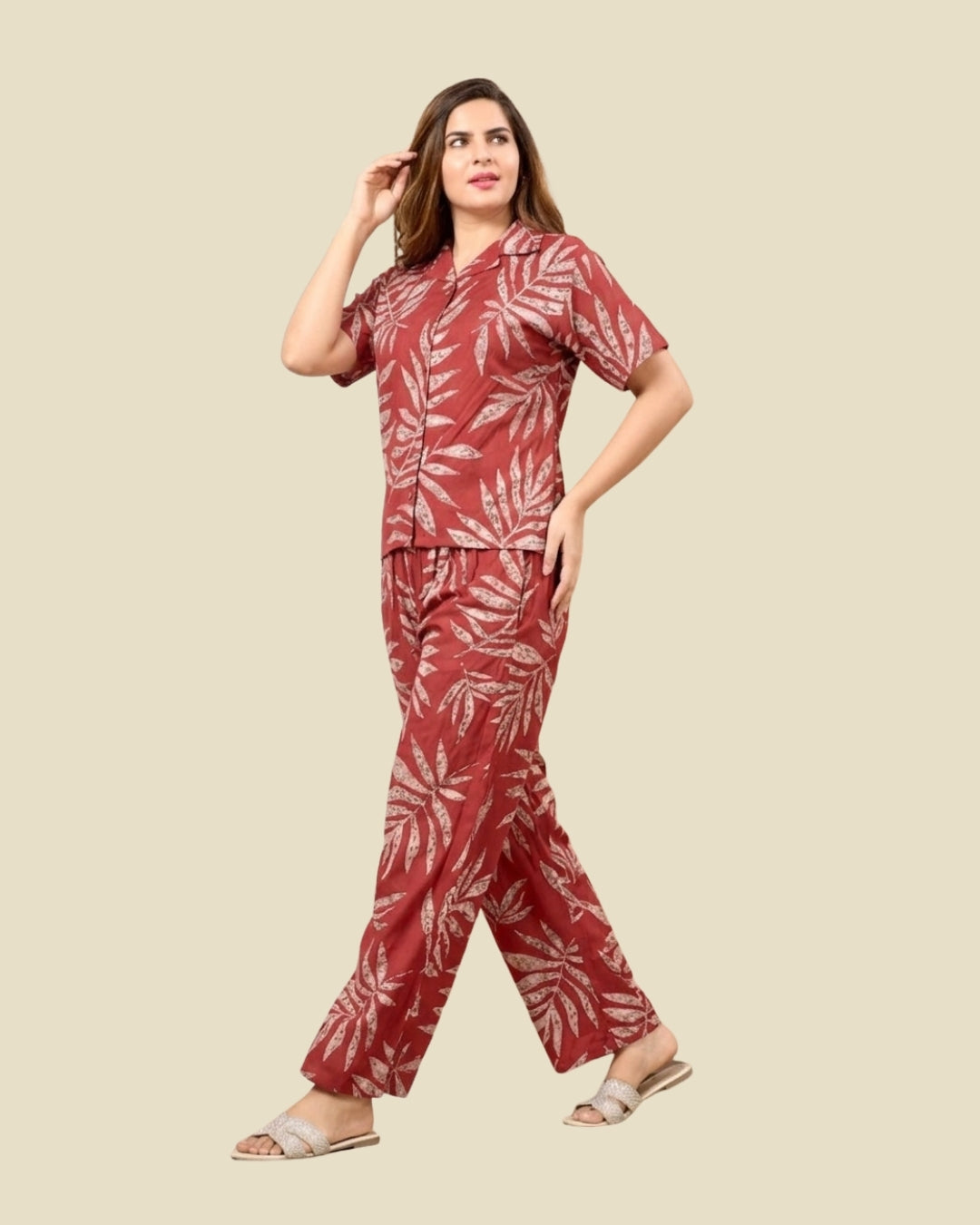 Rust Tropical Leaf Print Co-ord set