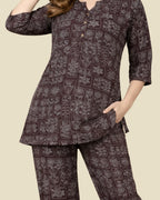 Brown Floral Block Print Co-ord Set