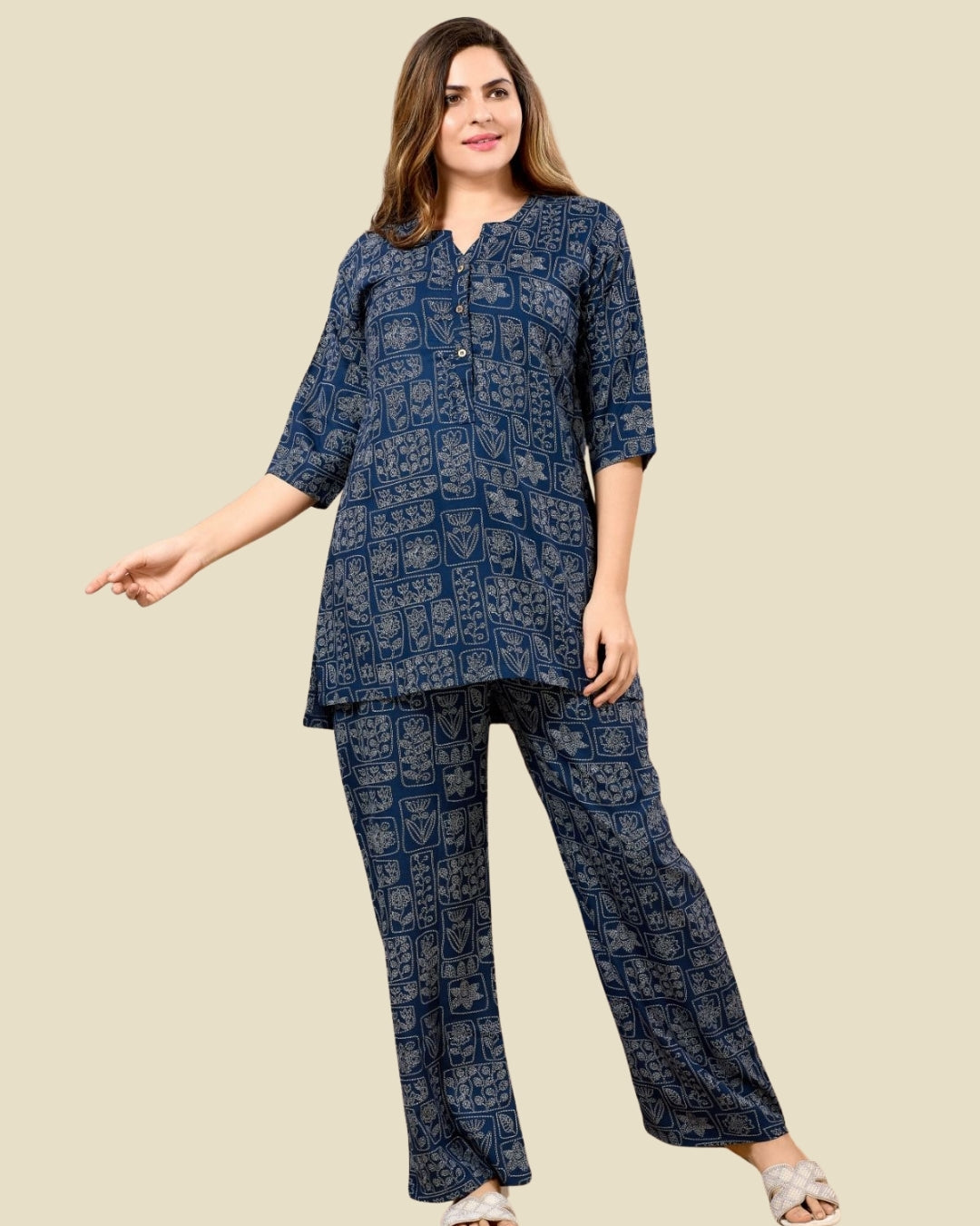Royal Blue Floral Block Print Co-ord Set