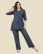 Royal Blue Floral Block Print Co-ord Set