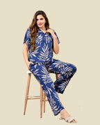 Navy Blue Tropical Leaf Co-ord  Set