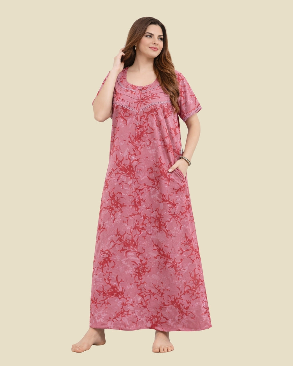 Deep Pink Tonal Floral Nighty