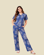 Navy Blue Tropical Leaf Co-ord  Set