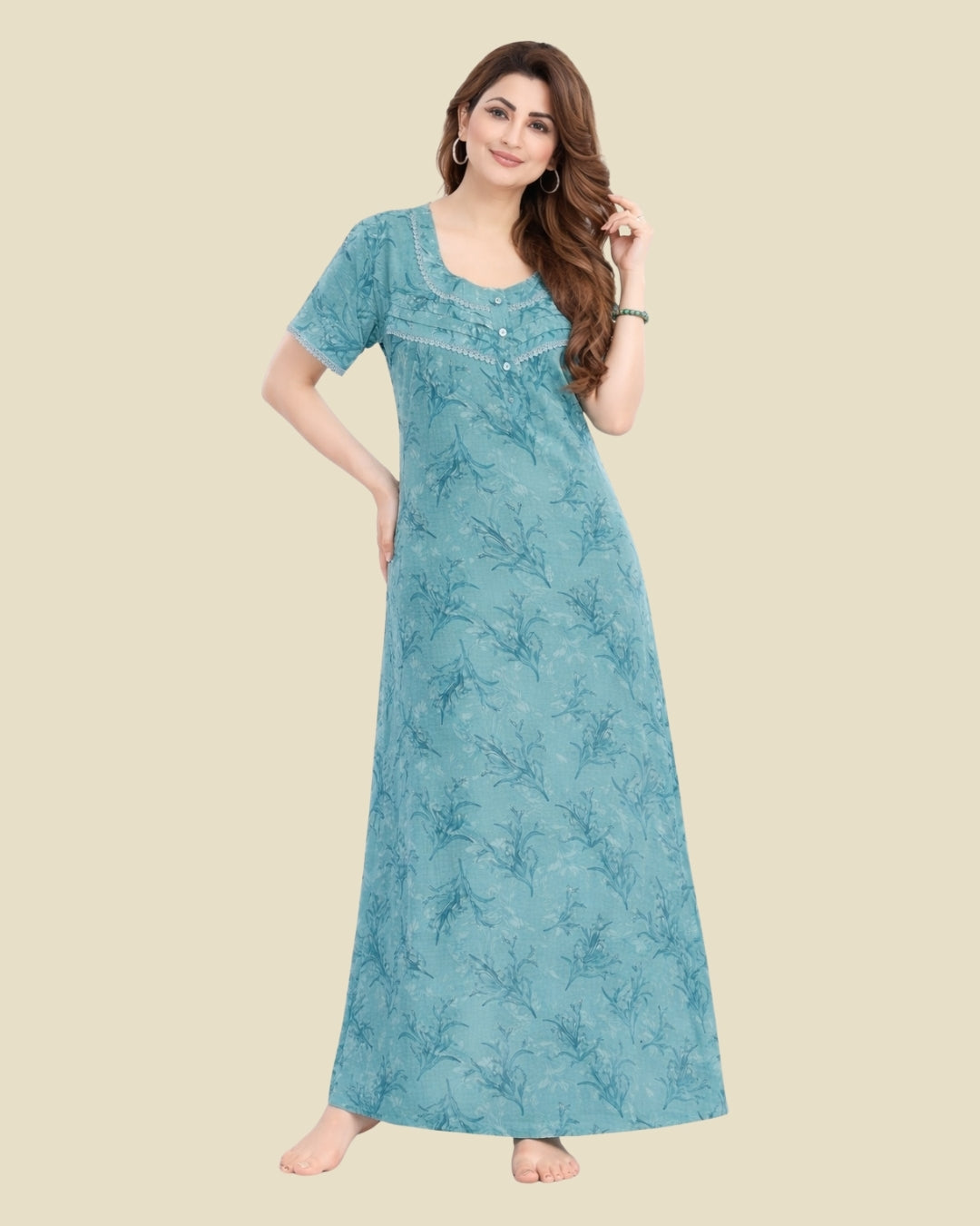Light Green Tonal Floral Nighty