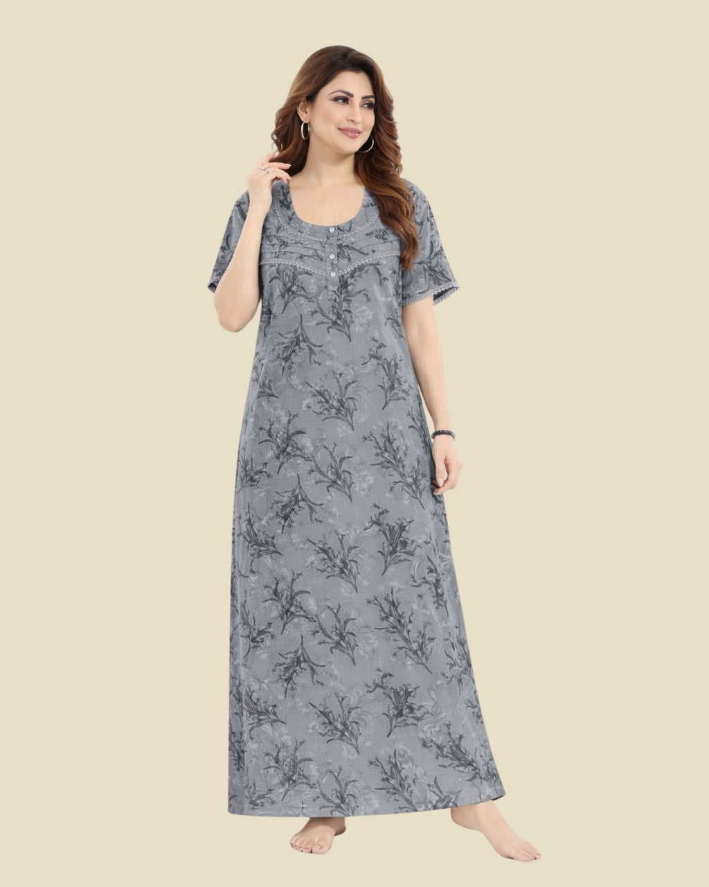 Deep Grey Floral Nighty