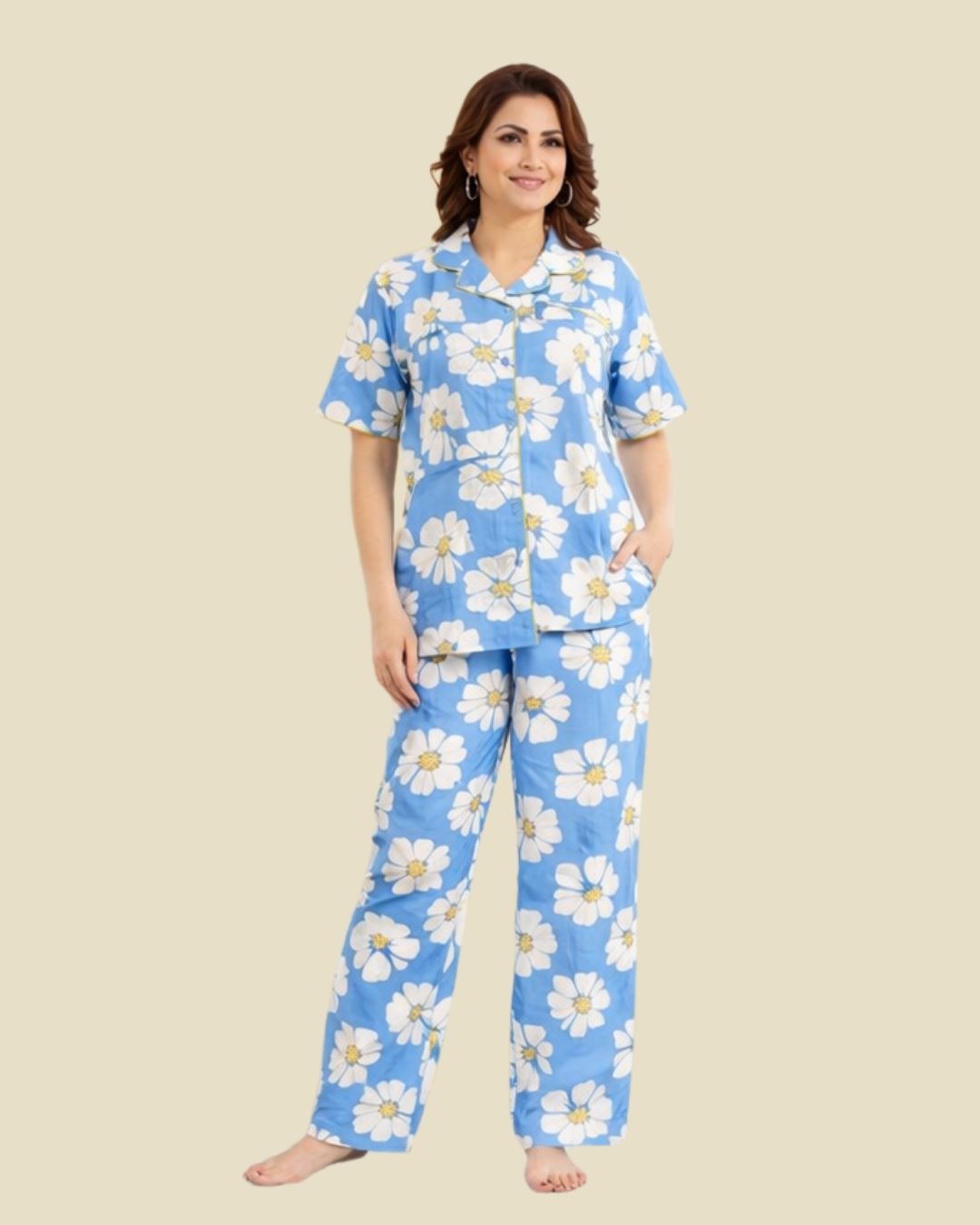 Sky Blue Daisy Floral Pajama Set