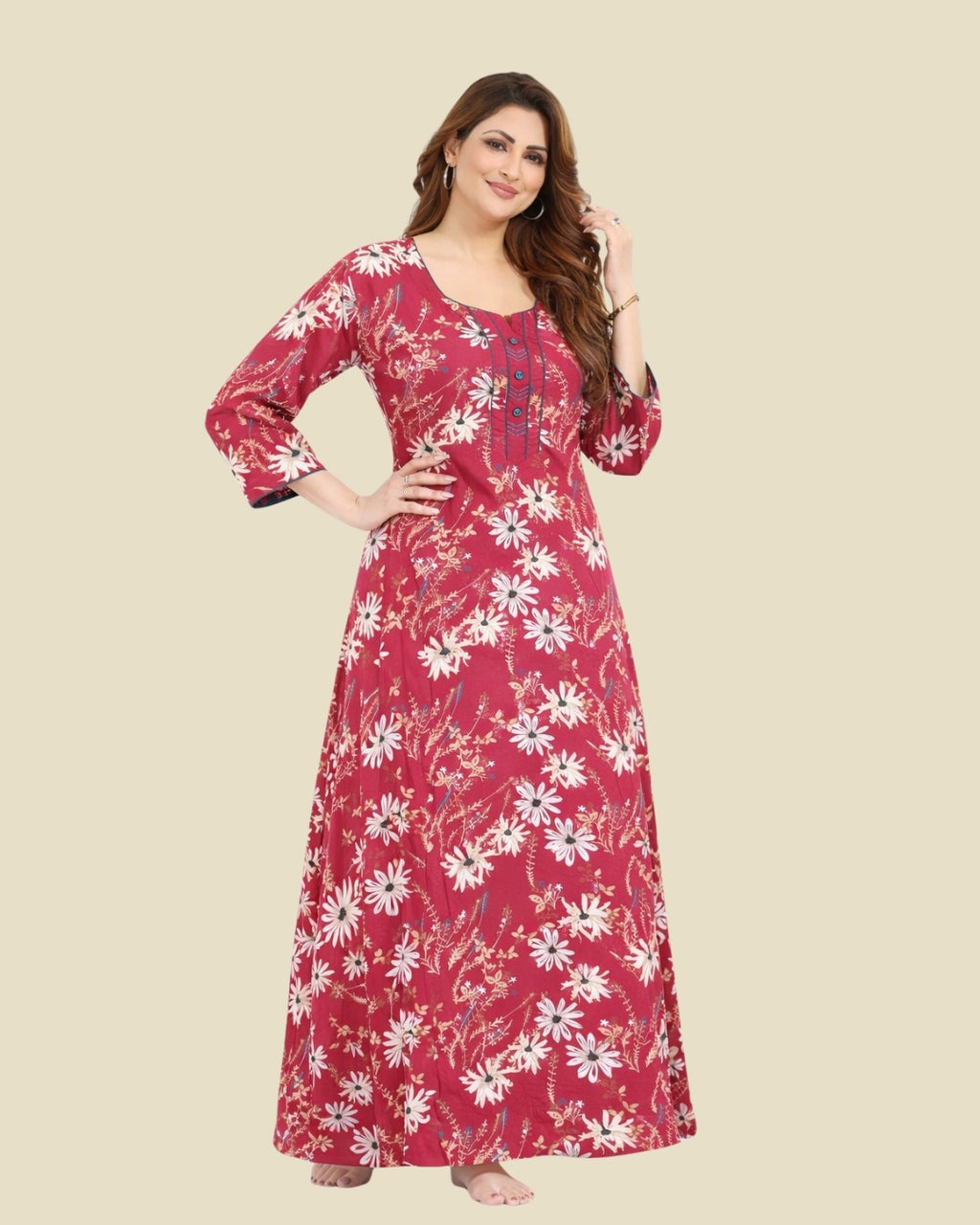 Red Botanical Print Nighty