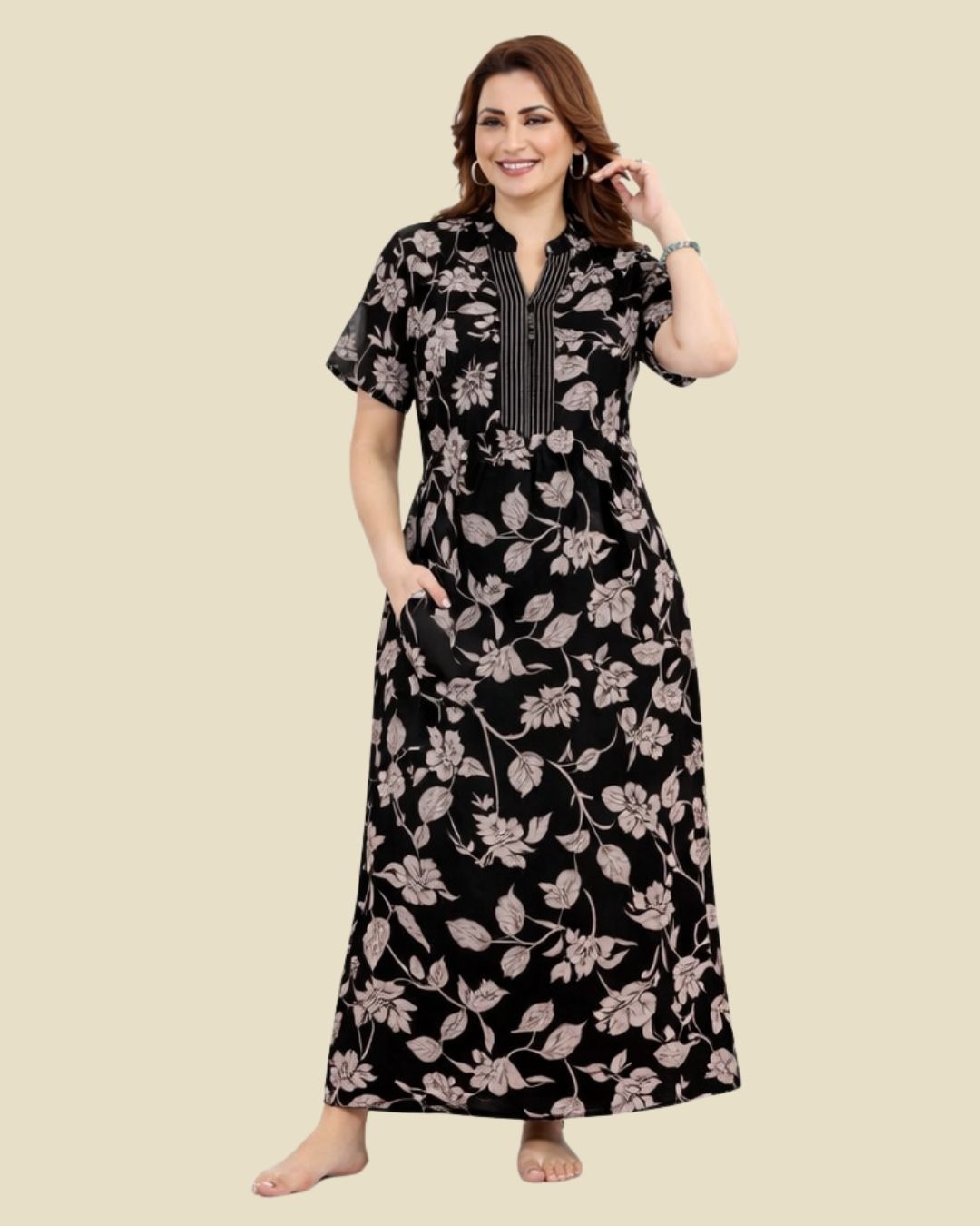 Black Floral Nighty for Women