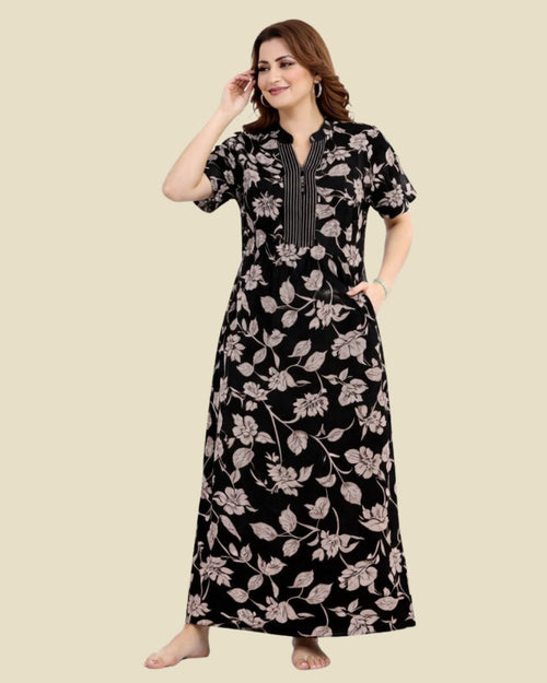 Black Floral Nighty for Women