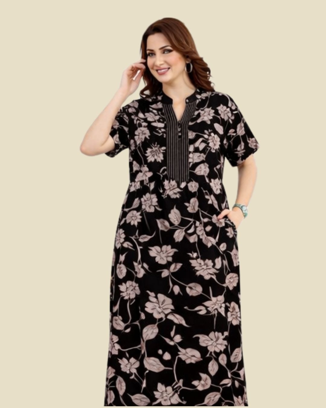 Black Floral Nighty for Women