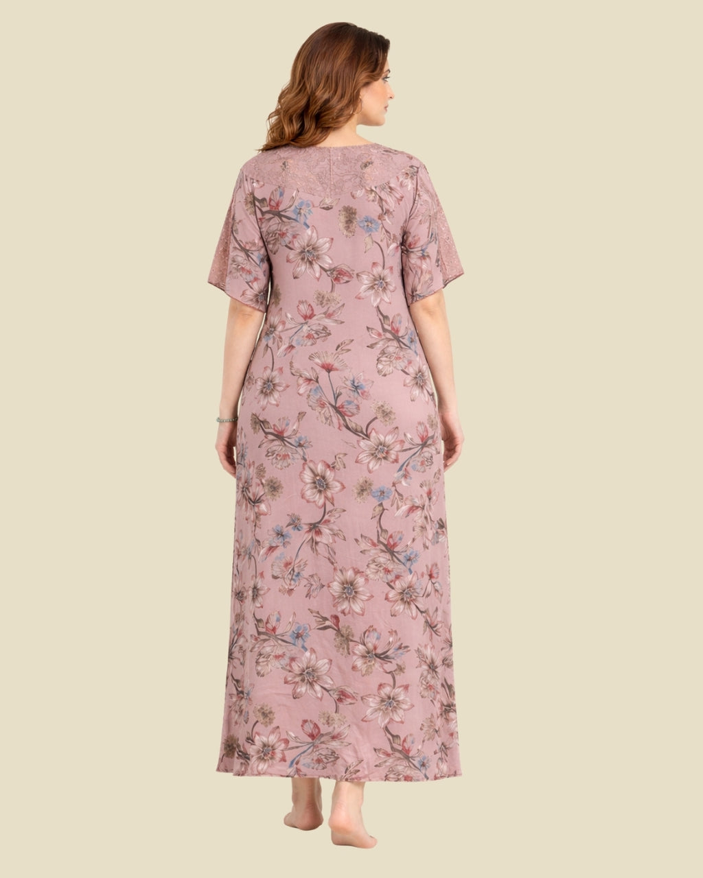 Peach net neck nighty