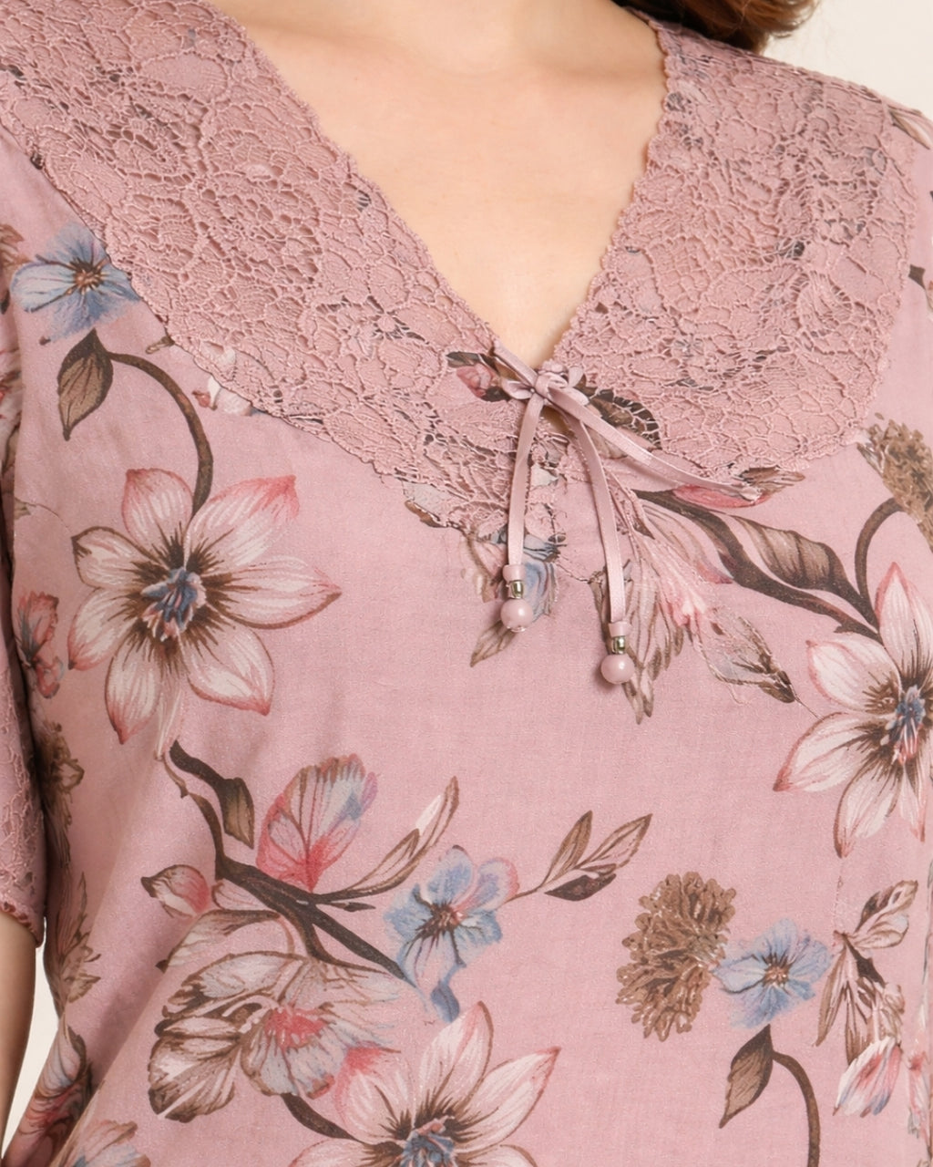Peach net neck nighty