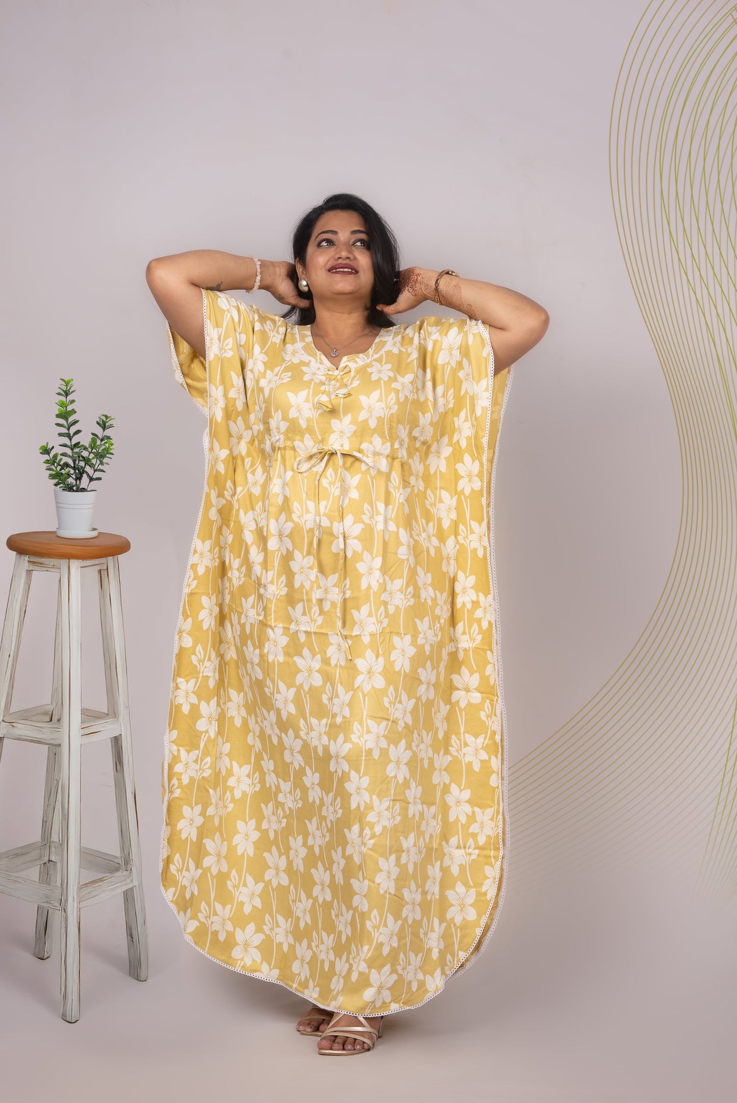 Yellow Twill Rayon Kaftan – Soft Elegance