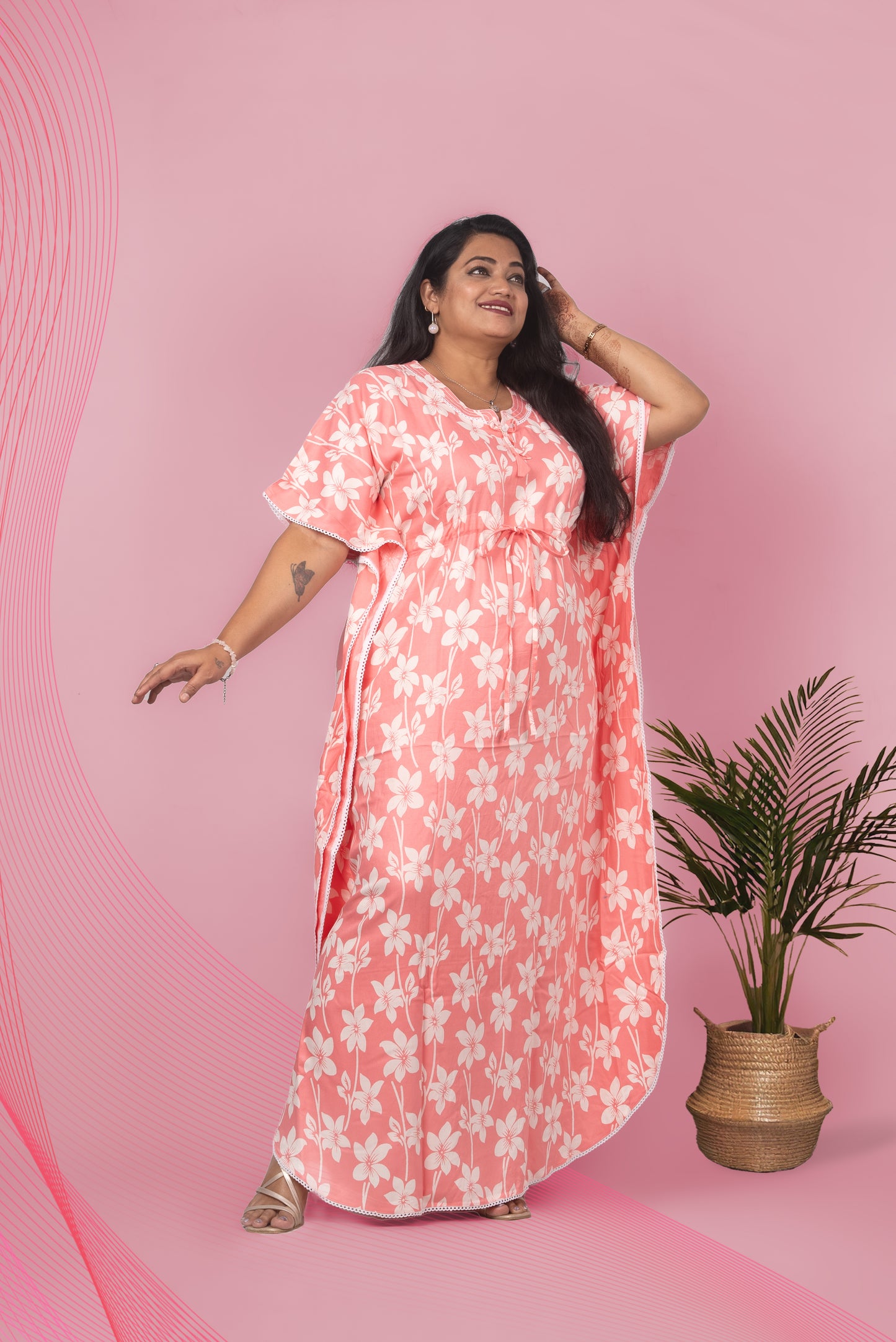 Pink Twill Rayon Kaftan – Soft Elegance