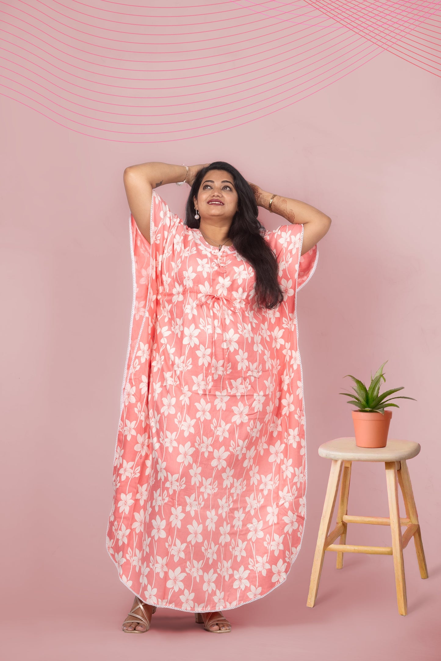 Pink Twill Rayon Kaftan – Soft Elegance