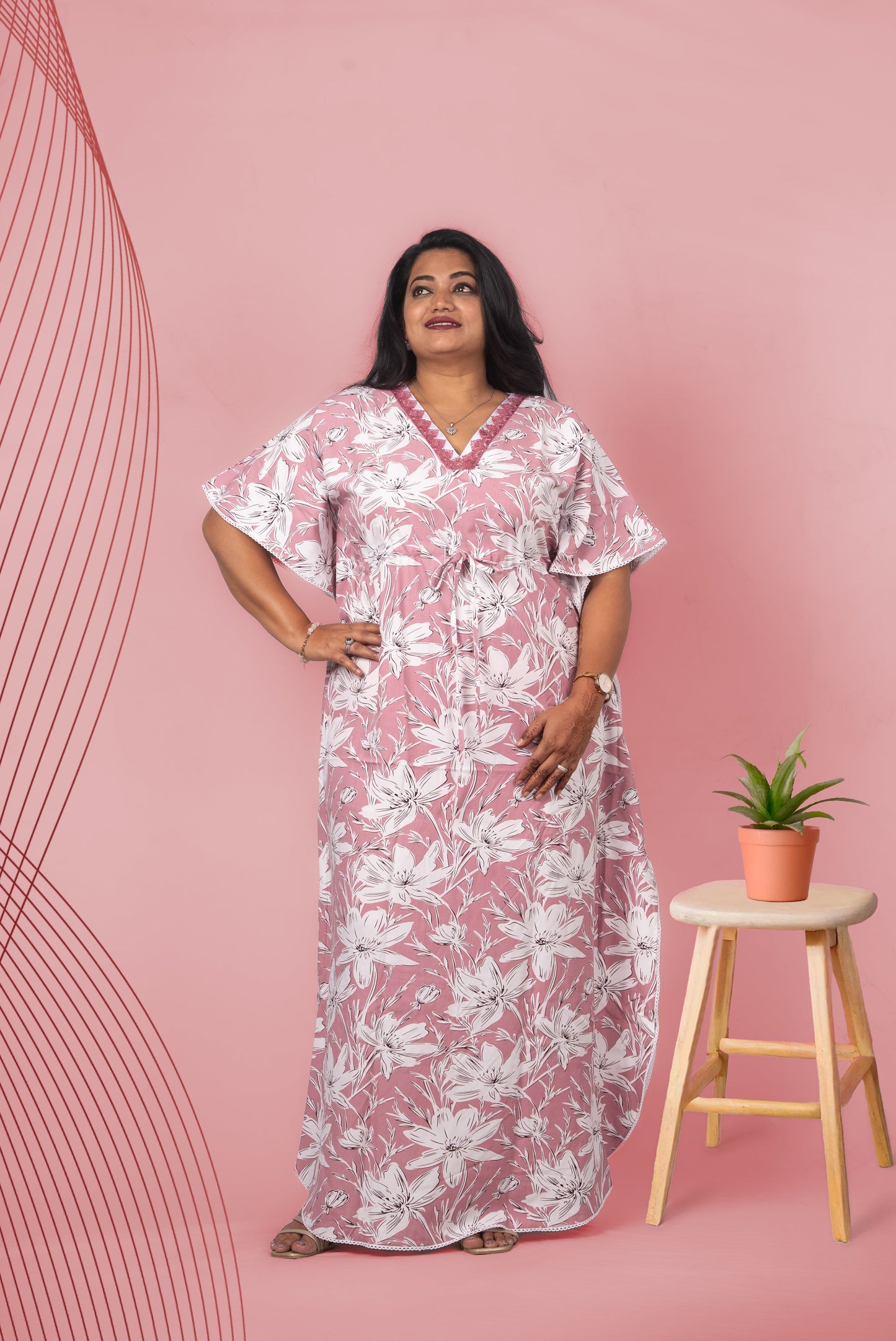 Pink Rayon Kaftan – Effortless Grace
