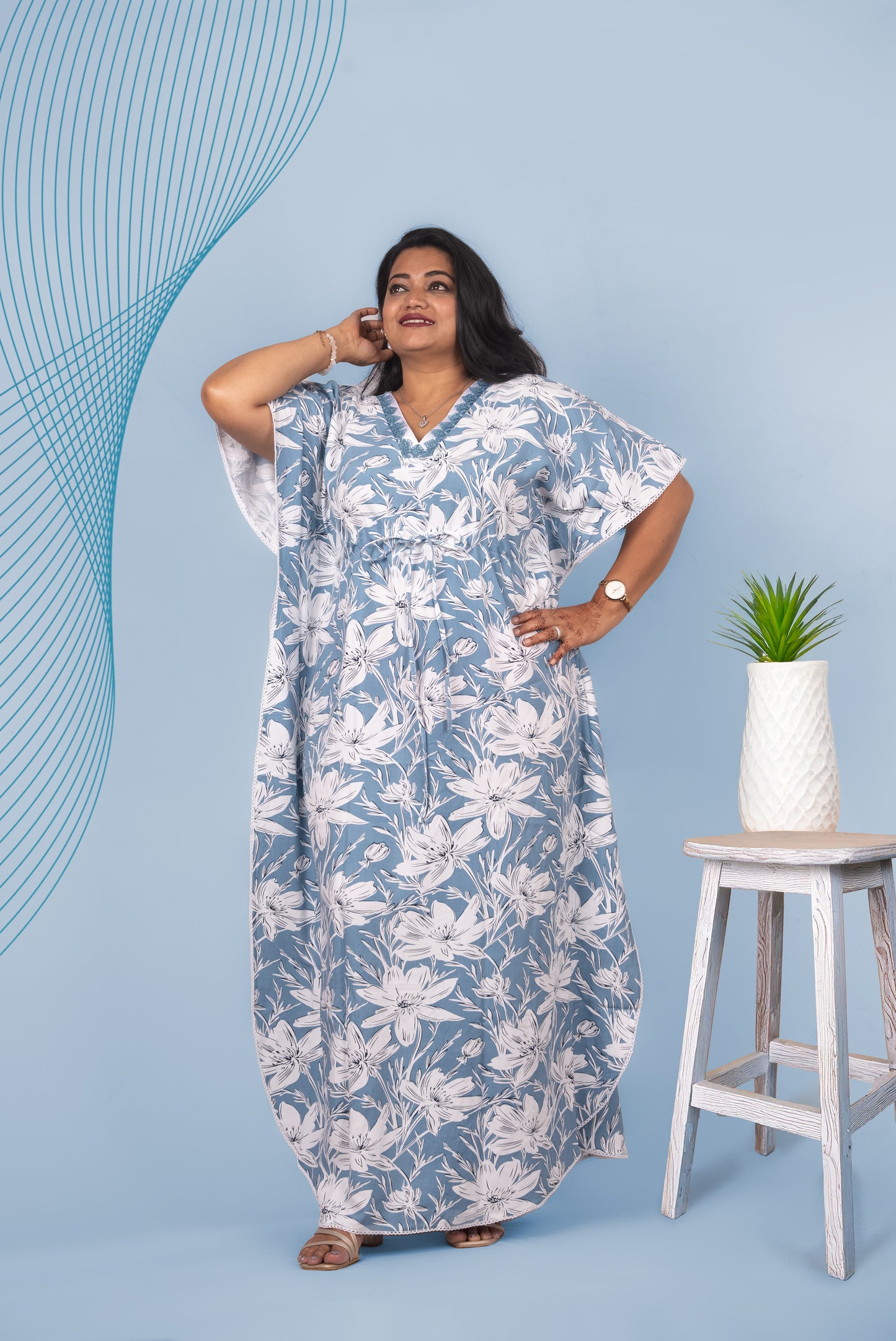 Blue Rayon Kaftan – Effortless Grace