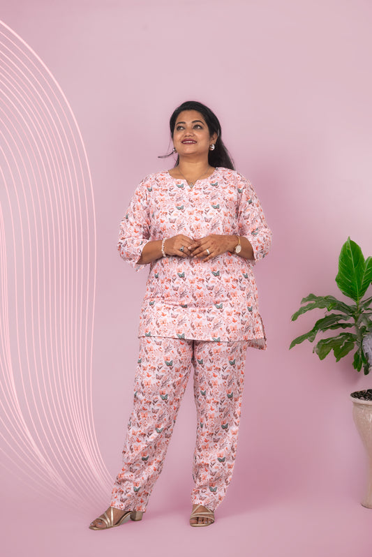 Charming Pink Linen Digital Printed Night Suit